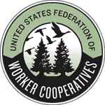 Logo of United States Federation of Worker Cooperatives with trees and birds inside a circular badge.
