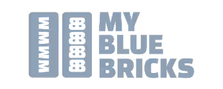 Logotipo con un diseño de ladrillos azules y el texto 'MY BLUE BRICKS'.