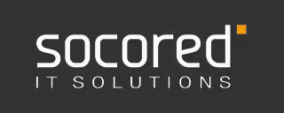 Logotipo de Socored IT Solutions en fondo negro.