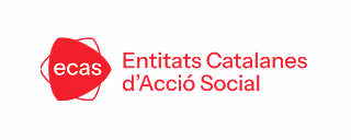 Logotipo de Entitats Catalanes d’Acció Social con las iniciales 'ecas' dentro de un diseño rojo.