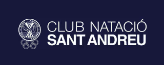 Logotipo del Club Natació Sant Andreu con un círculo y texto en blanco sobre fondo azul oscuro.