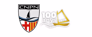 Escudo de CNPN con un velero y las palabras '100 anys' junto a un velero dorado que celebra el centenario.