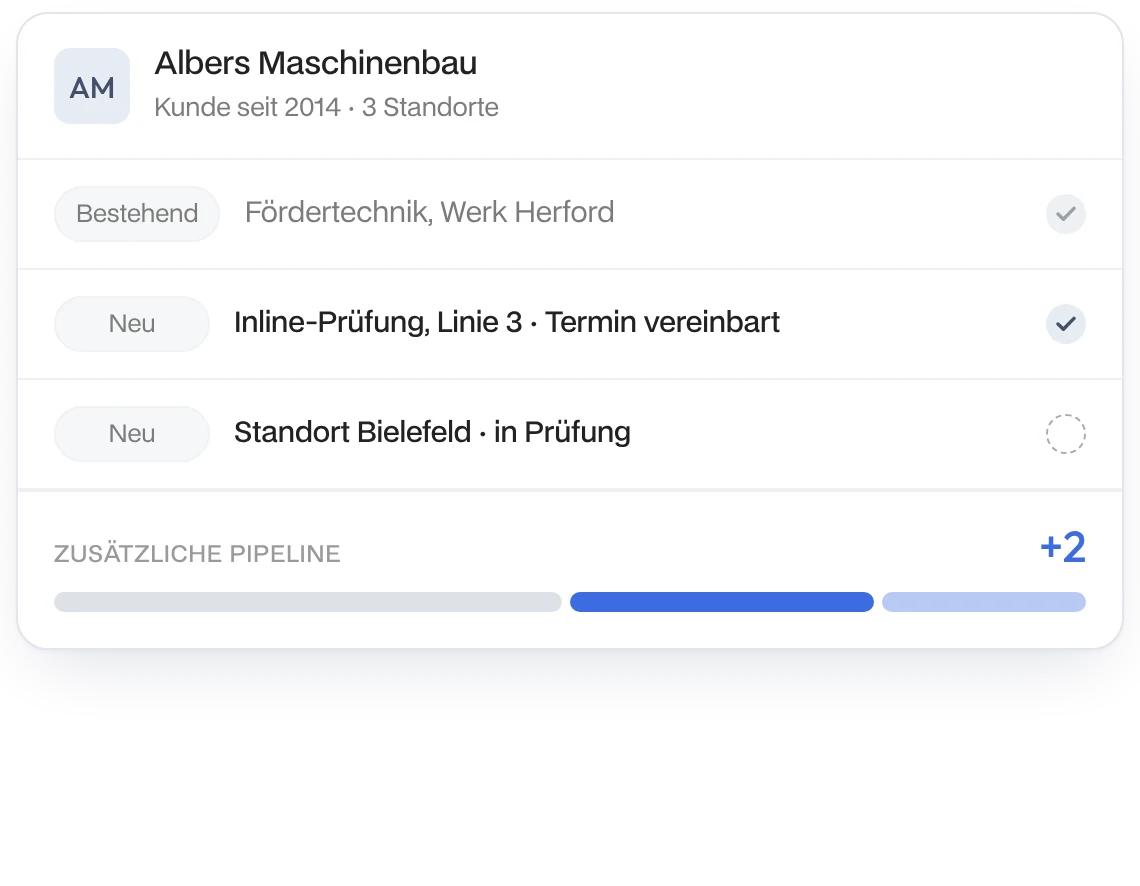Zusätzliche Pipeline bei Albers Maschinenbau: Termin für Inline-Prüfung vereinbart, Standort Bielefeld in Prüfung
