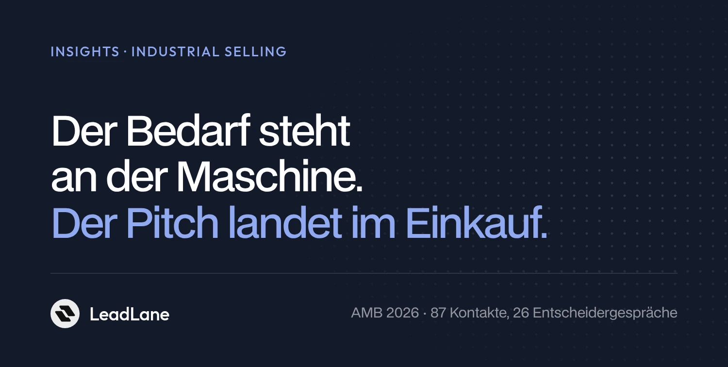 Der Bedarf steht an der Maschine. Der Pitch landet im Einkauf. LeadLane Insights, AMB 2026