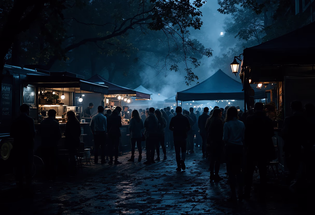 [background image] image of bustling food truck scene