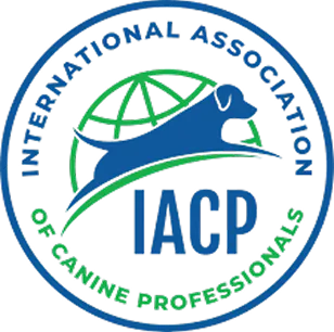 Logo of the International Association of Canine Professionals featuring a blue dog silhouette over a green globe with the acronym IACP.