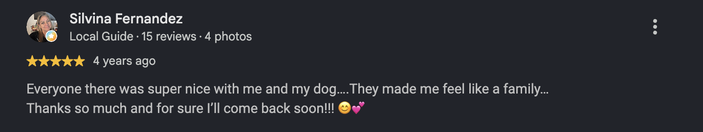Google review from Silvina Fernandez, 4 years ago