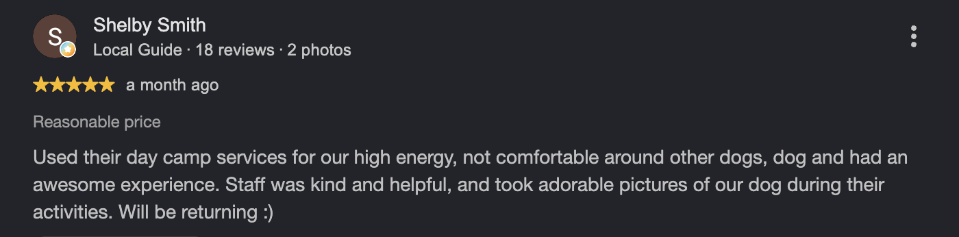 Google review from Shelby Smith, a month ago