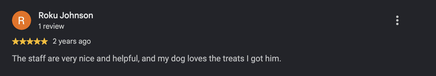 Google review from Roku Johnson, 2 years ago