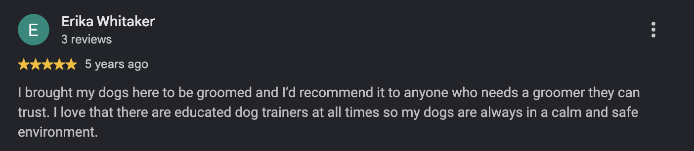 Google review from Erika Whitaker, 5 years ago