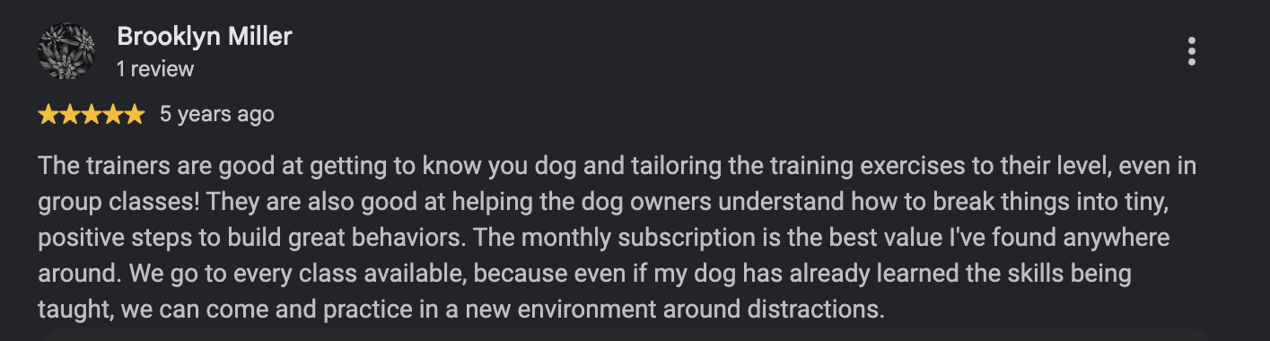 Google review from Brooklyn Miller, 5 years ago