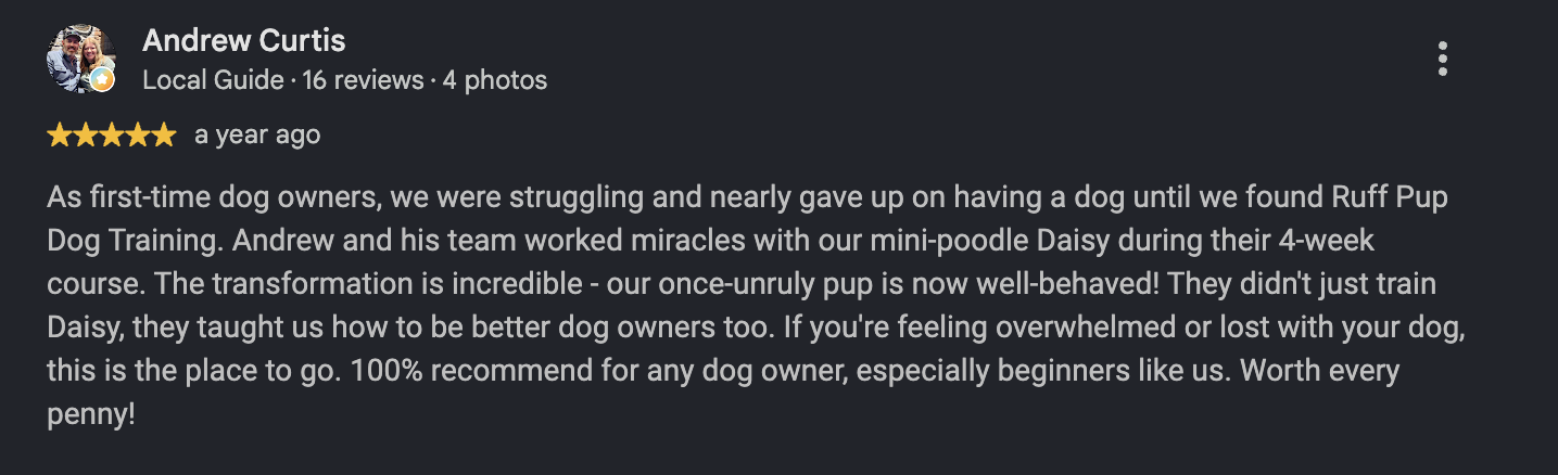 Google review from Andrew Curtis, a year ago