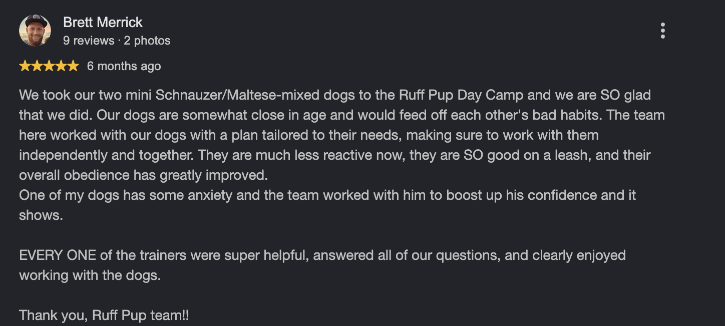 Google review from Brett Merrick, 6 months ago