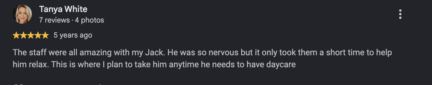 Google review from Tanya White, 5 years ago