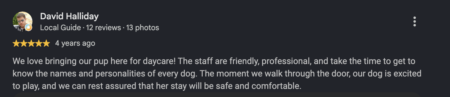 Google review from David Halliday, 4 years ago