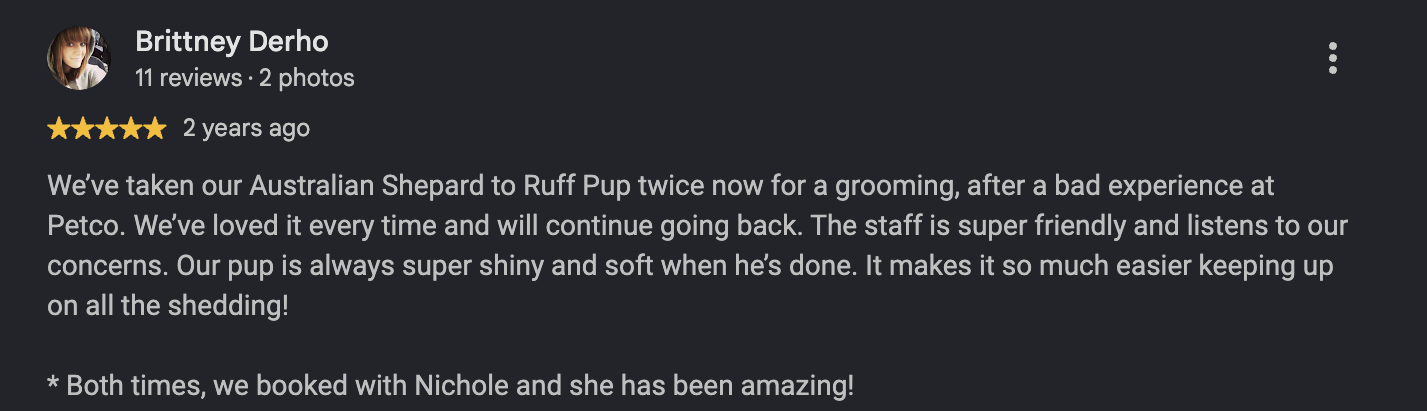 Google review from Brittney Derho, 2 years ago