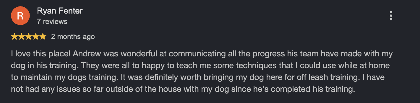 Google review from Ryan Fenter, 2 months ago