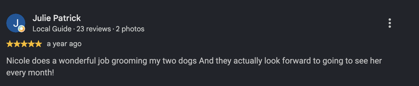 Google review from Julie Patrick, a year ago