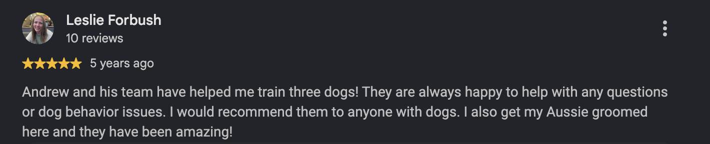 Google review from Leslie Forbush, 5 years ago