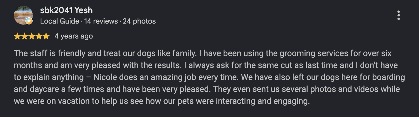 Google review from sbk2041 Yesh, 4 years ago