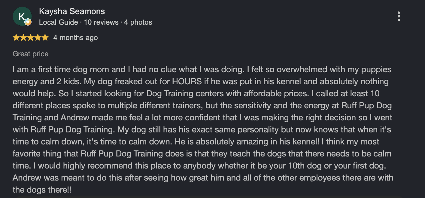 Google review from Kaysha Seamons, 4 months ago
