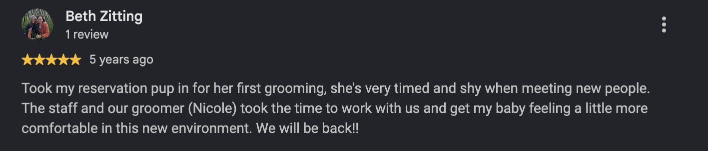Google review from Beth Zitting, 5 years ago