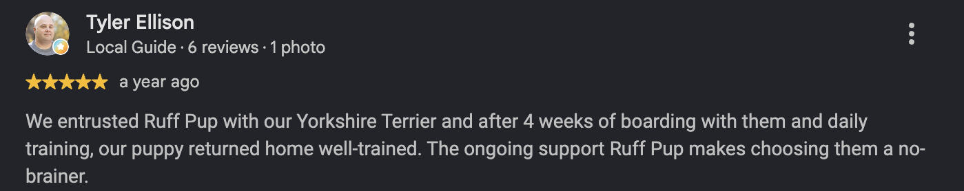 Google review from Tyler Ellison, a year ago