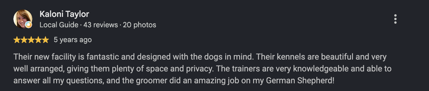 Google review from Kaloni Taylor, 5 years ago