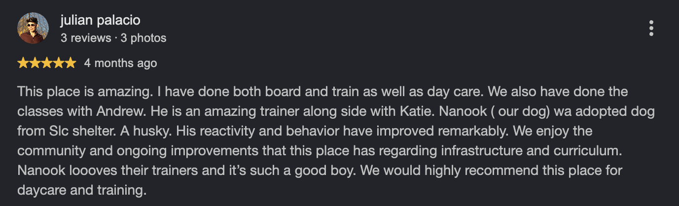 Google review from julian palacio, 4 months ago