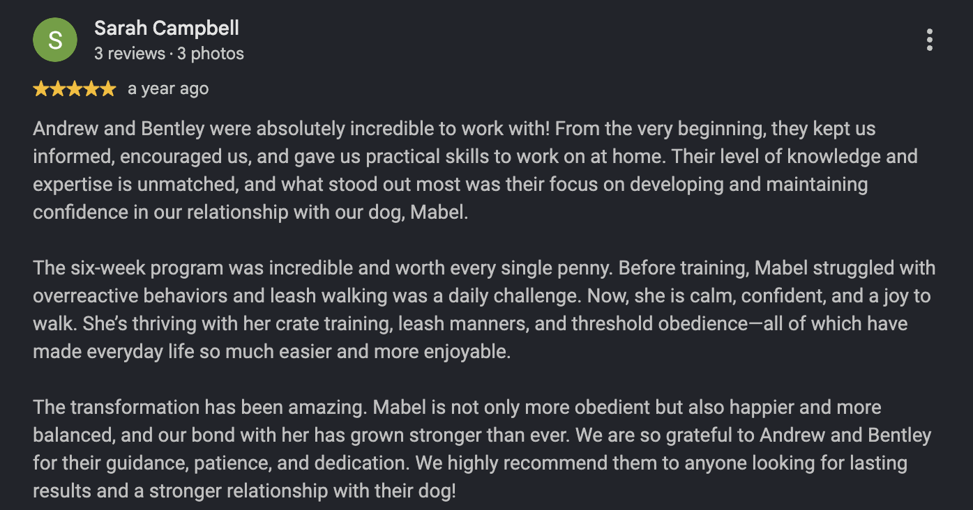 Google review from Sarah Campbell, a year ago