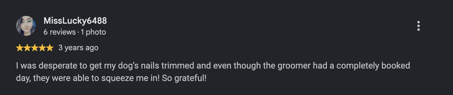 Google review from MissLucky6488, 3 years ago