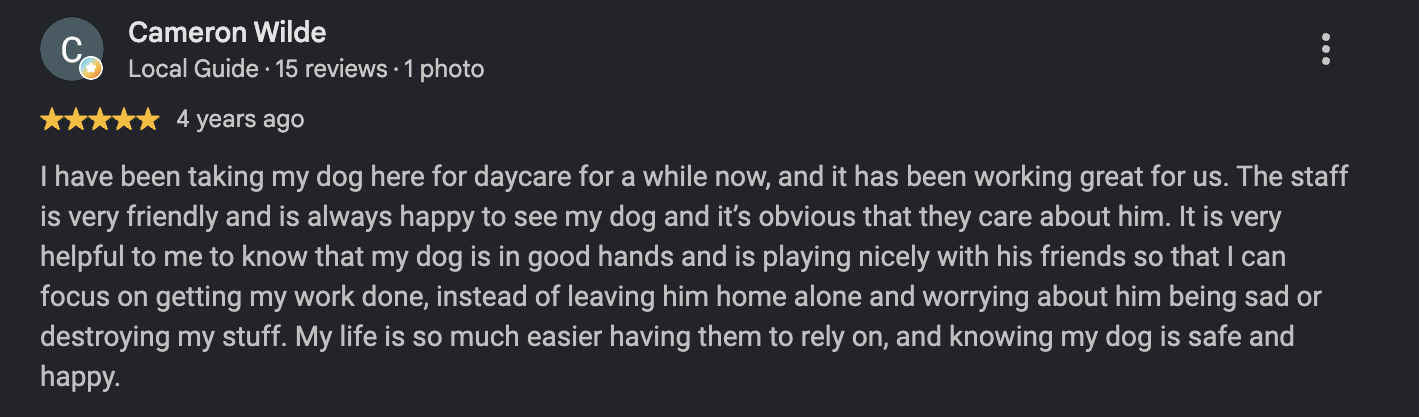 Google review from Cameron Wilde, 4 years ago