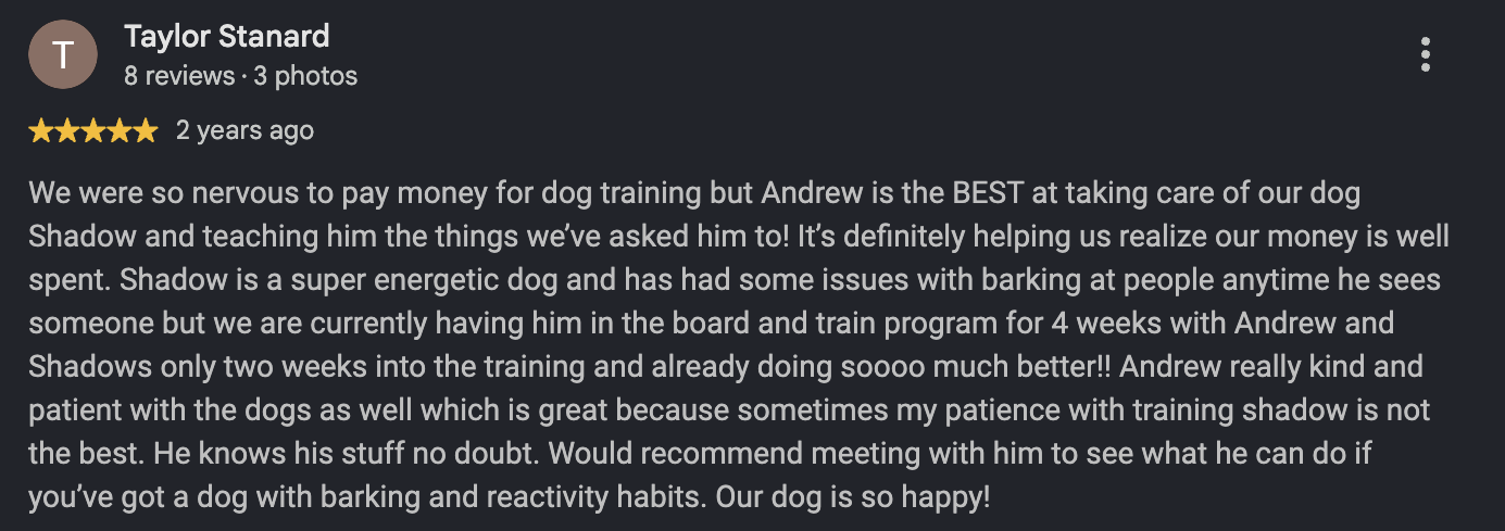 Google review from Taylor Stanard, 2 years ago
