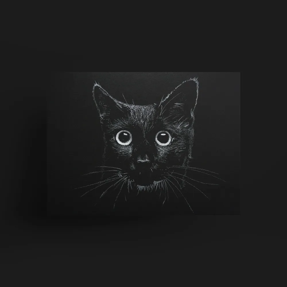 handgetekende illustratie met wit potlood van een kat