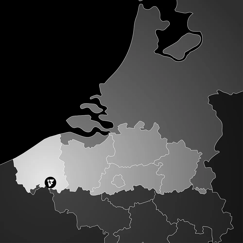 Een kaart met markering vestiging in Kortrijk, actief in heel Vlaanderen