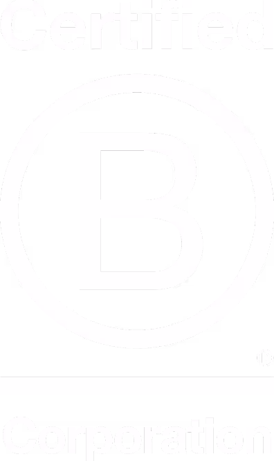 Certified B Corporation white logo with a large B inside a circle and the text 'Certified' above and 'Corporation' below.