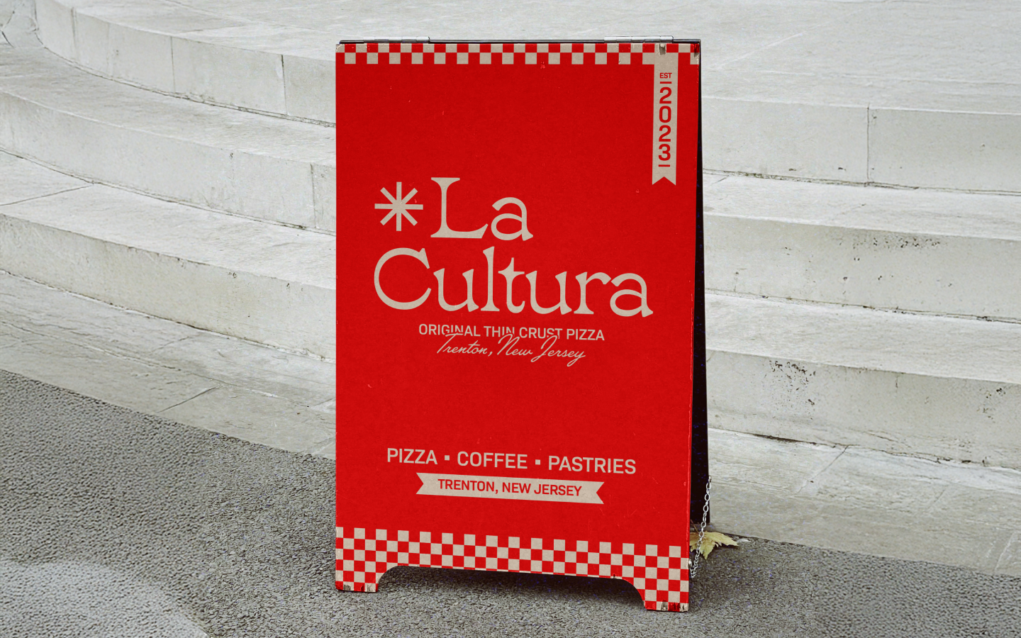 La Cultura a-frame stand.