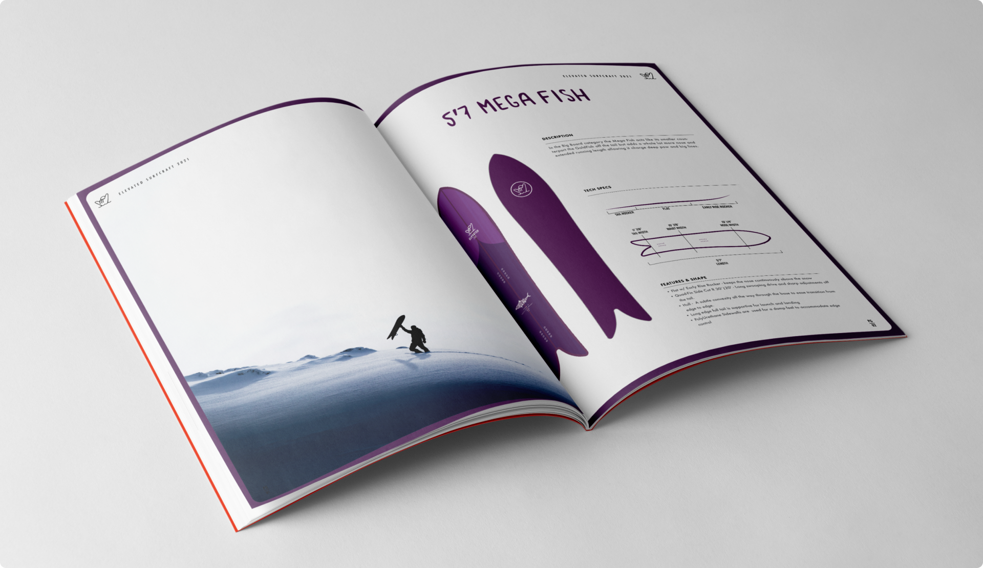 Elevated Surfcraft lookbook pages of the Mega Fish.