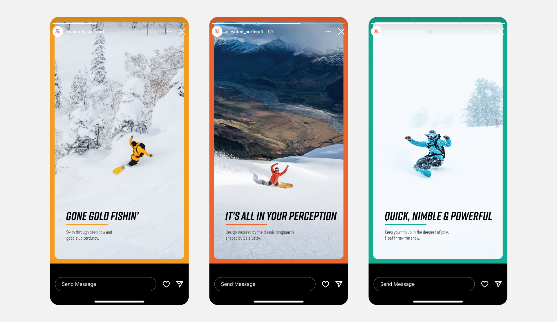Elevated Surfcraft Instagram stories showcasing their lineup.