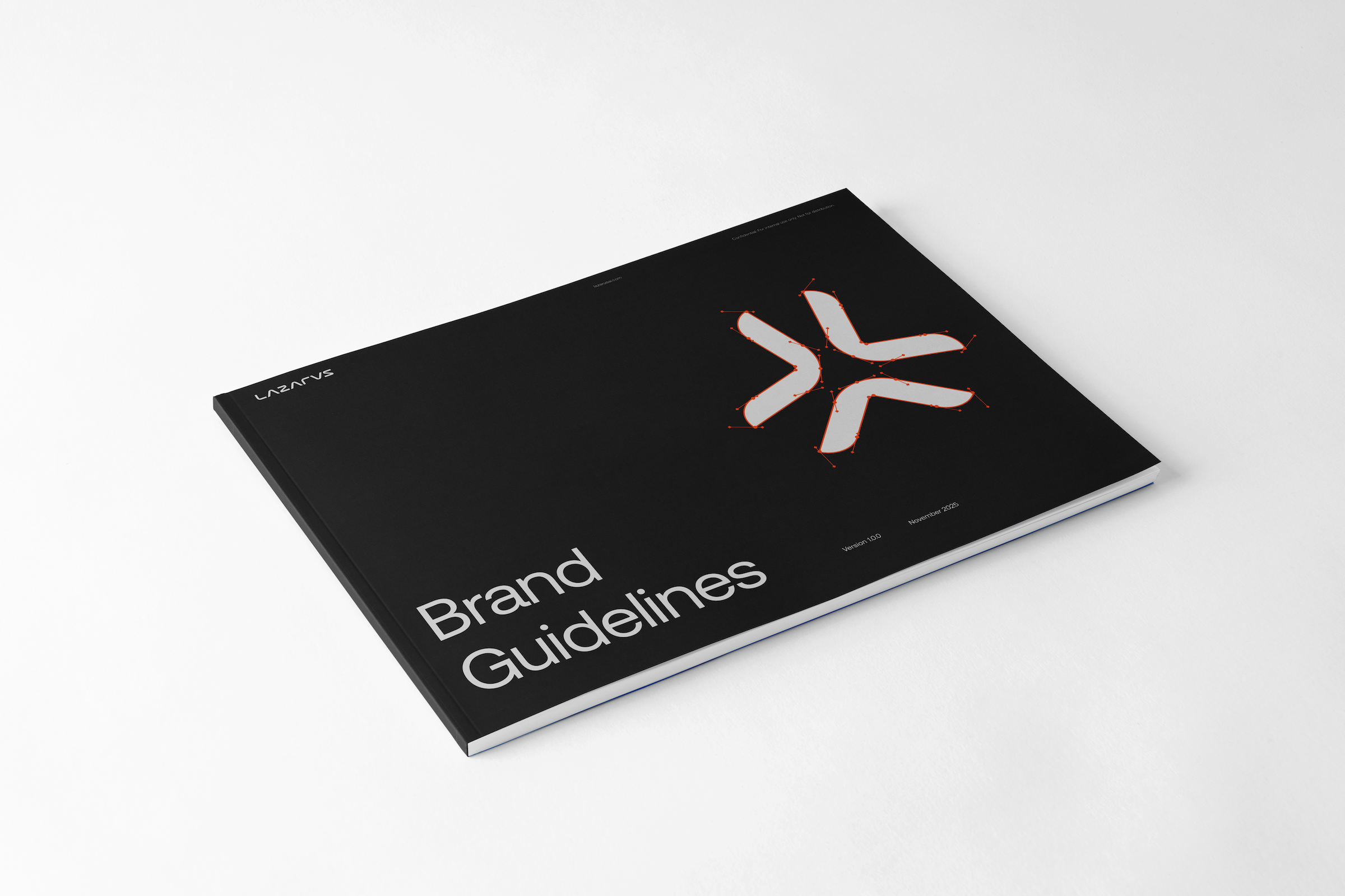Lazarus AI brand guidelines cover in a printed concept.