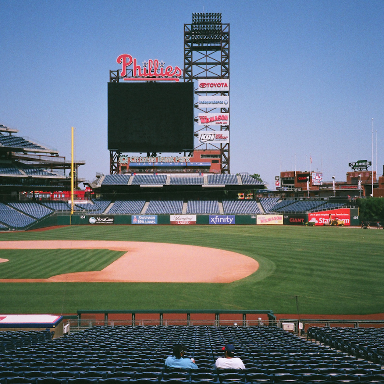 Two Robbers co-founders at Citizens Bank Park shot on 35mm.