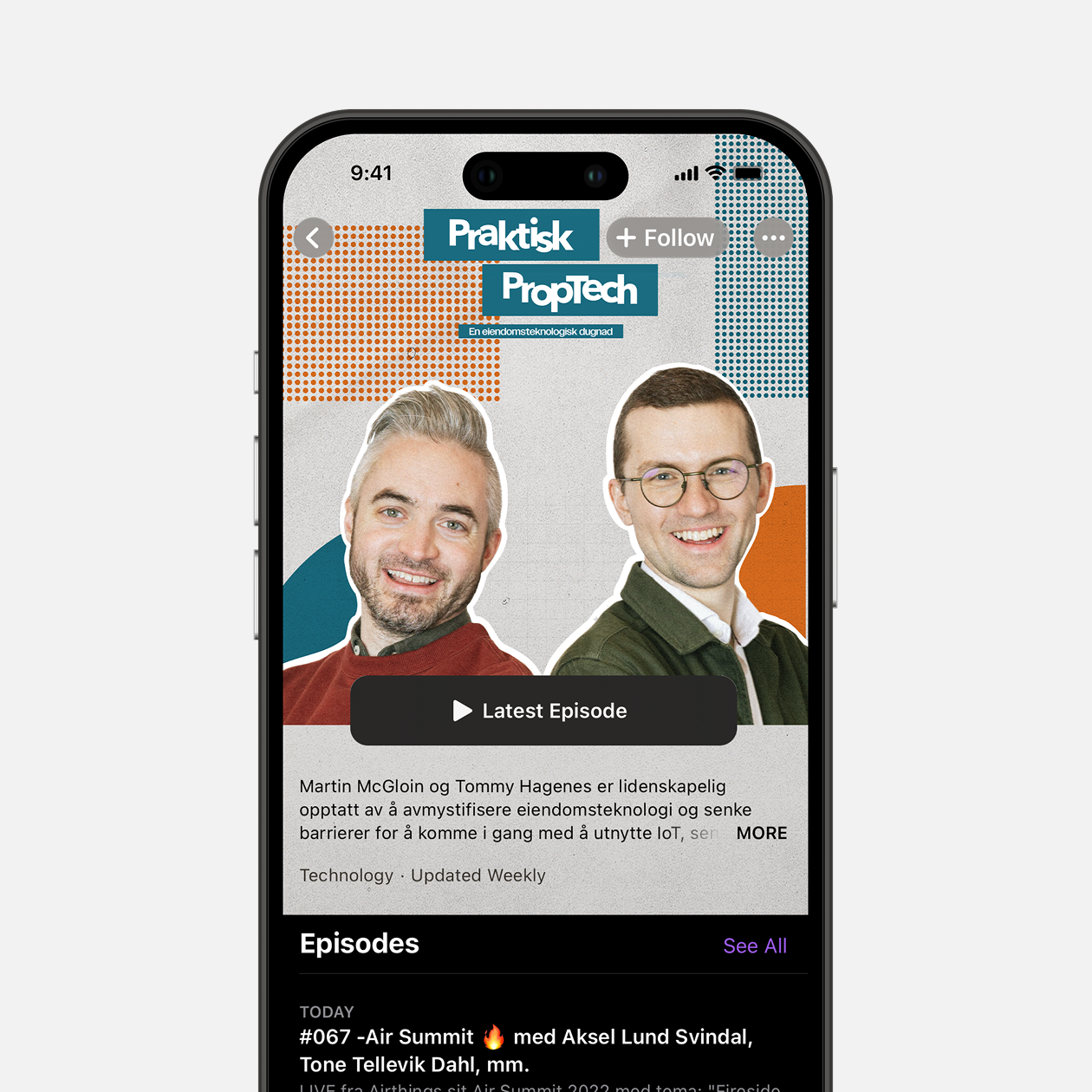 Praktisk PropTech podcast cover displayed in the Apple Podcast app.
