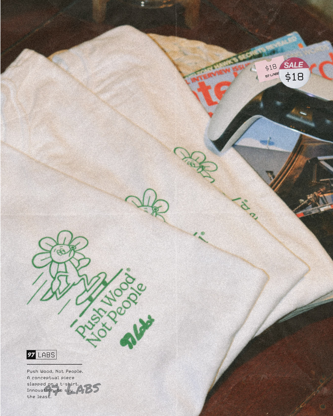 97 Labs Pushing Wood tee product photoshoot.