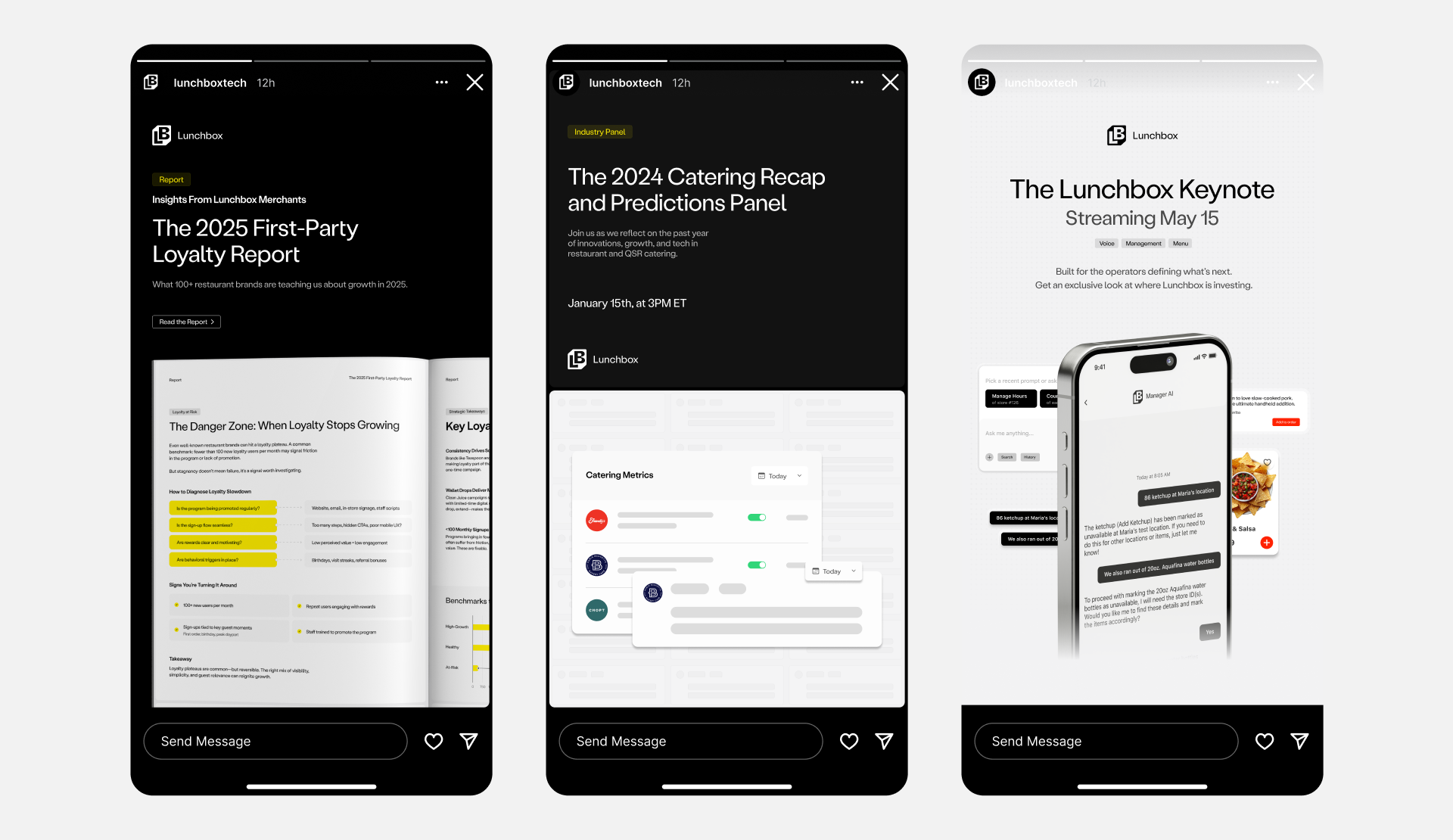 Lunchbox Instagram Stories examples.