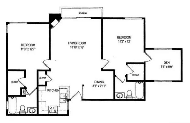 2 Bed, 2 Bath w/Den A