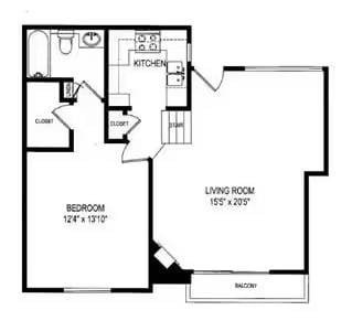 1 Bed, 1 Bath B