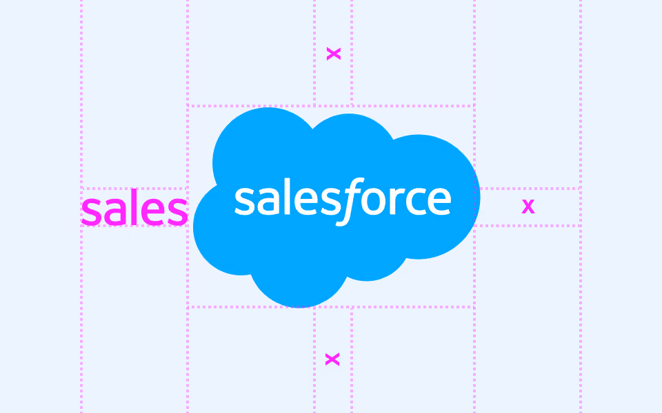 Diagram showing the required clear space around the Cloud Logo, which is equal to the height and width of the word 'sales' on all sides.