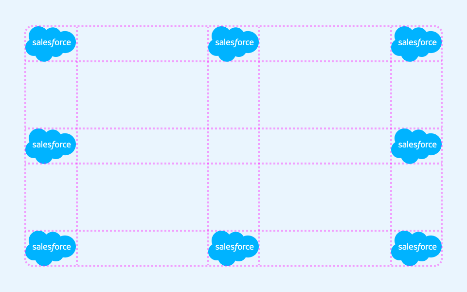 Diagram showing 8 preferred placement points for the Cloud Logo on a grid layout to guide design composition.