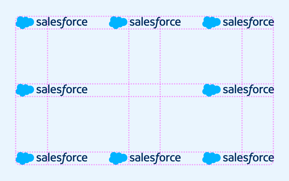 Diagram showing 8 preferred placement points for the Horizontal Logo on a grid layout to guide design composition.