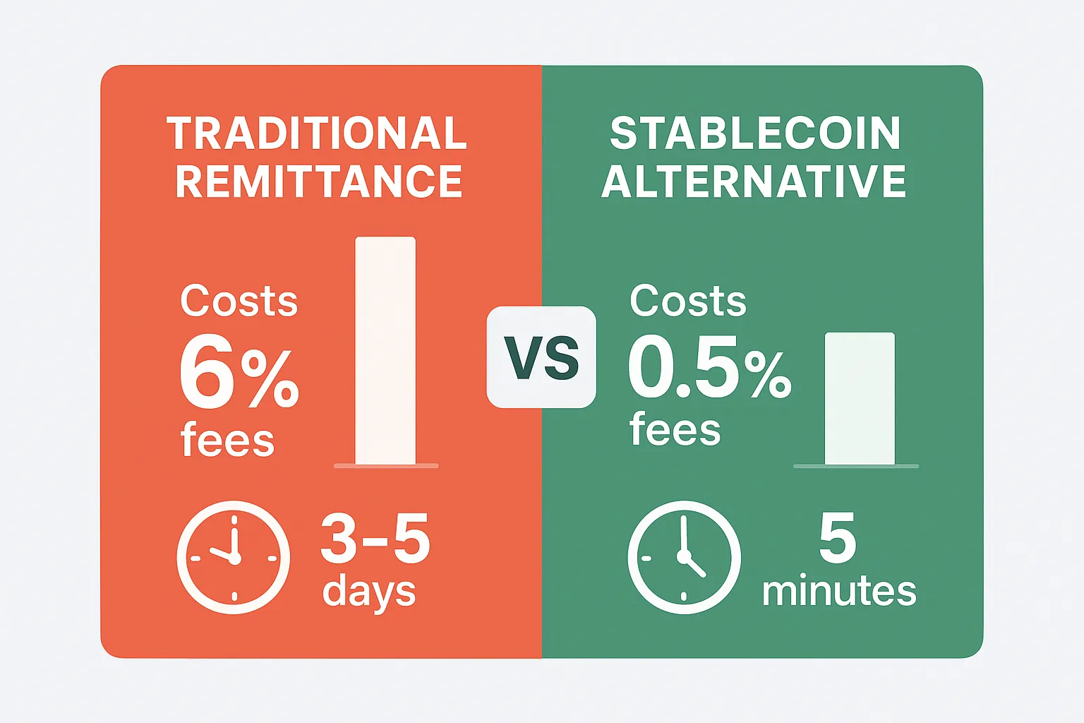 Comparison chart showing cost and speed advantages of stablecoin remittance over traditional methods